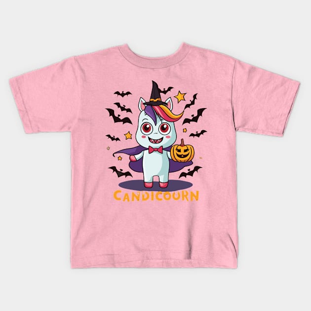 Candicorn: Halloween Unicorn Vampire Design for a Spooky Twist Kids T-Shirt by CHNSHIRT